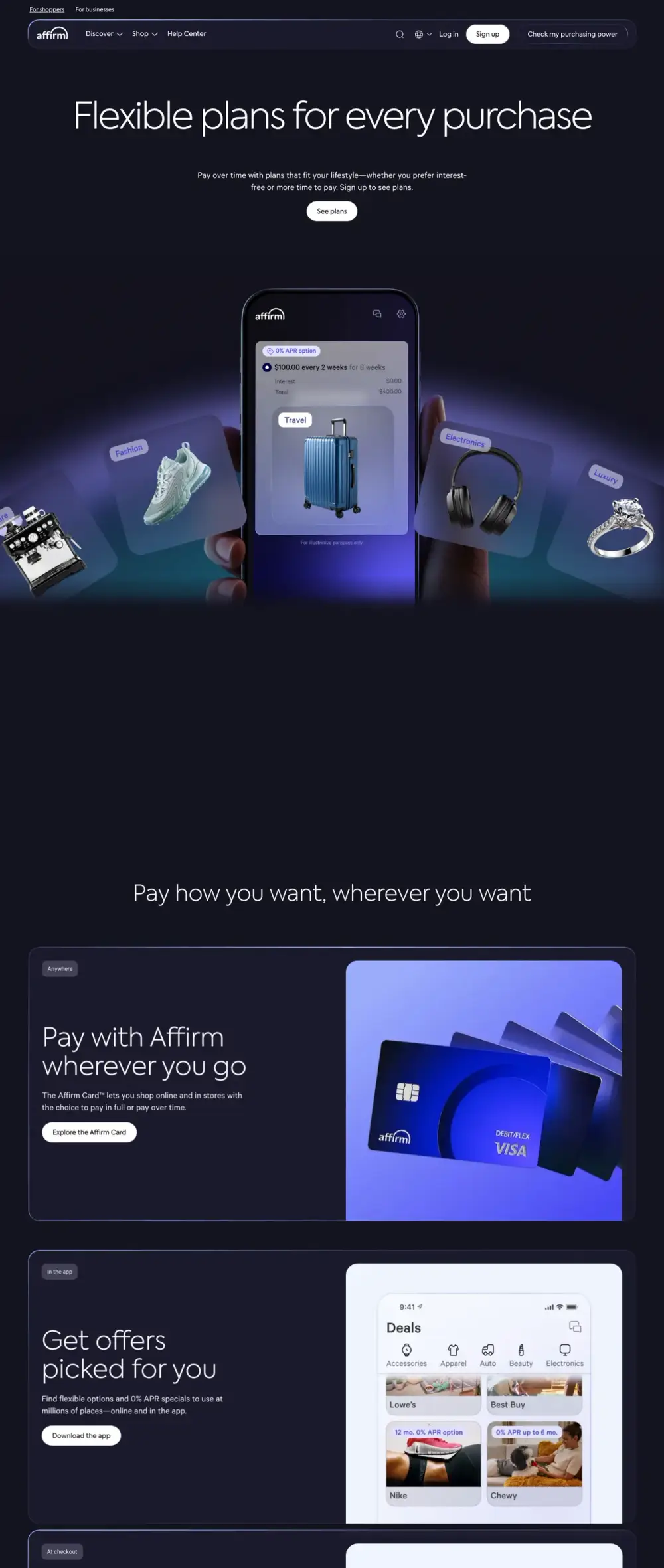 Affirm landing page