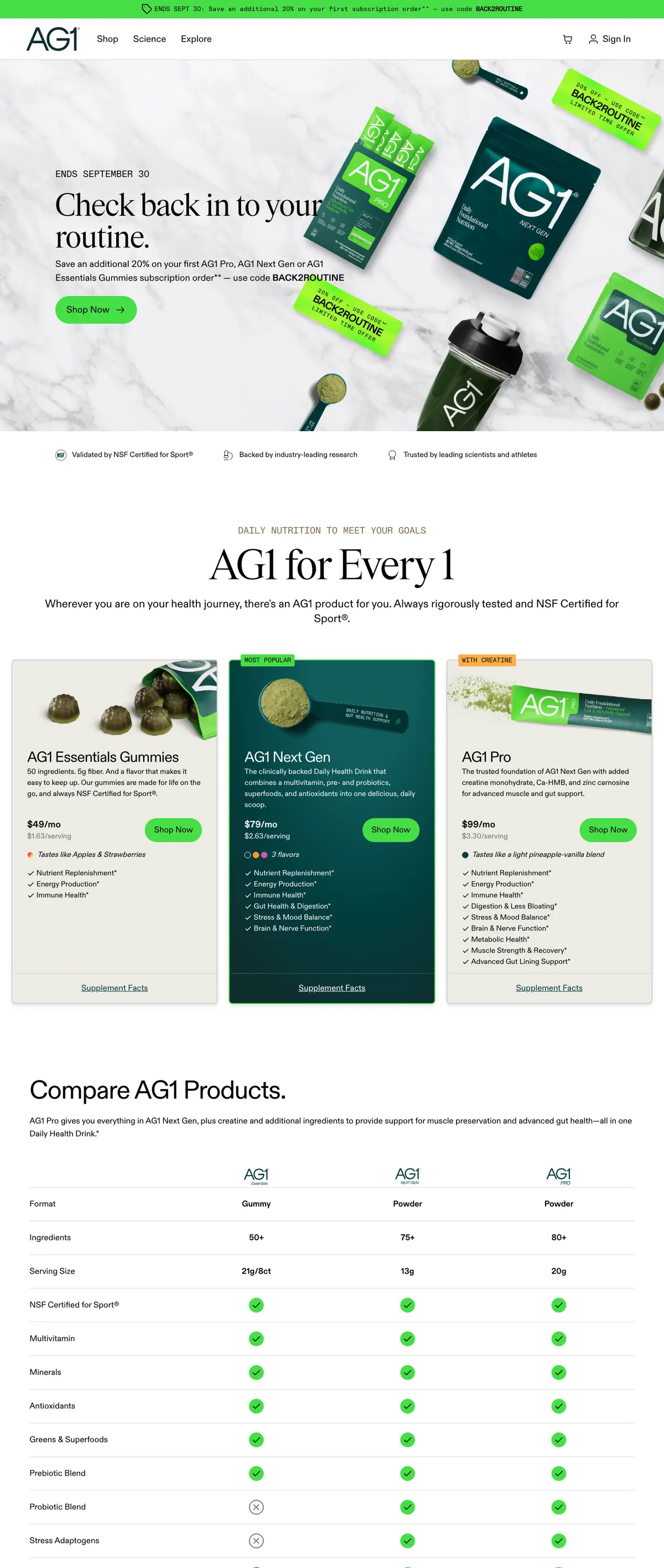 AG1 landing page