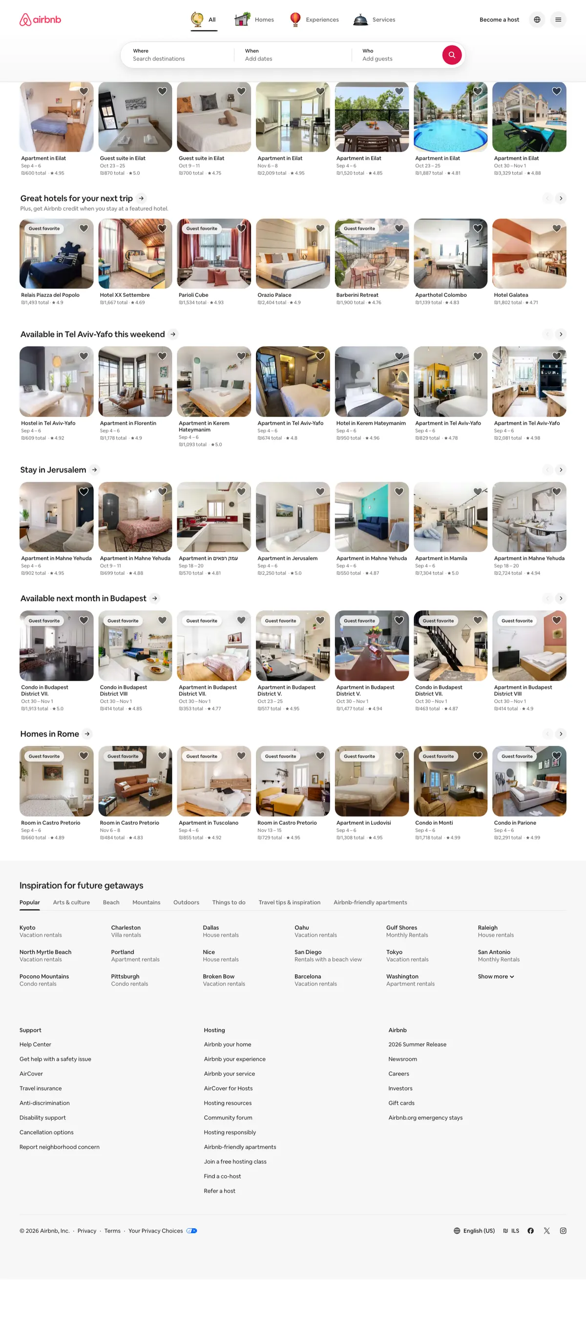 Airbnb landing page