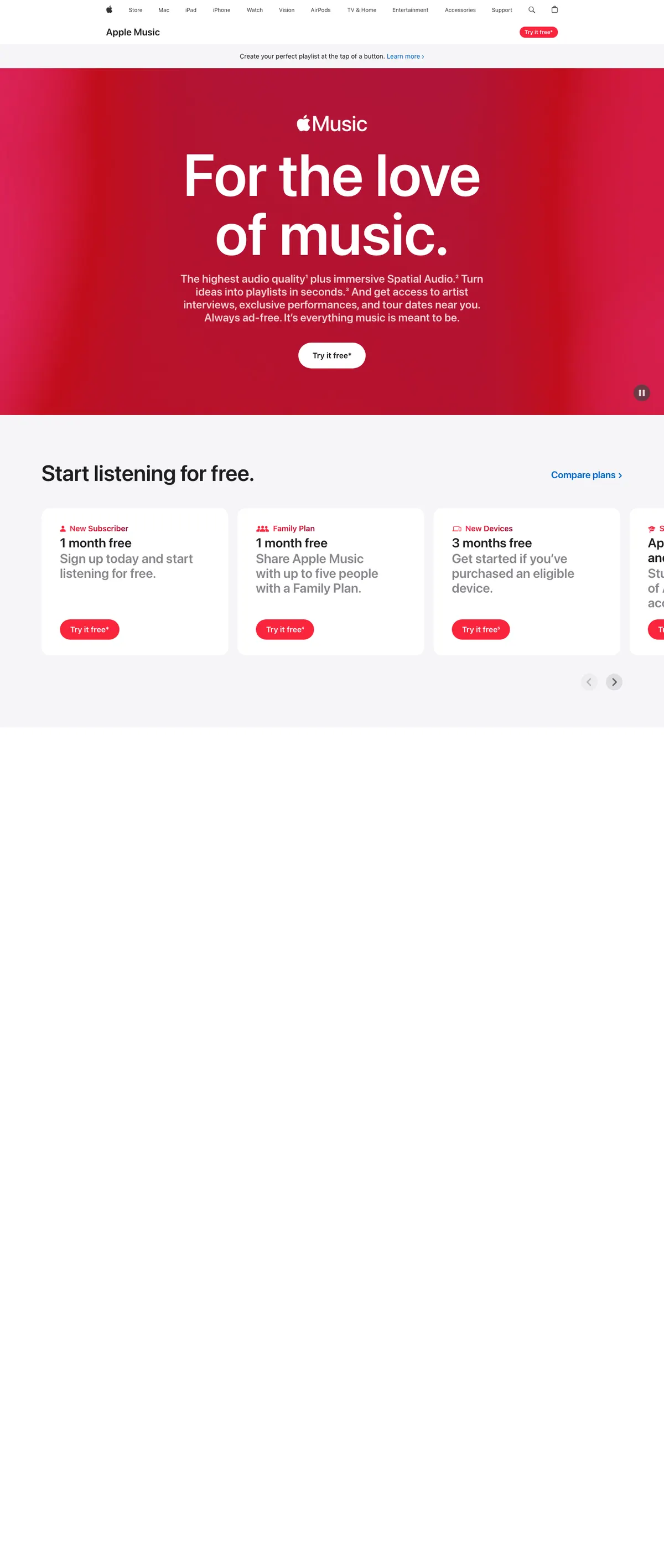 Apple Music landing page