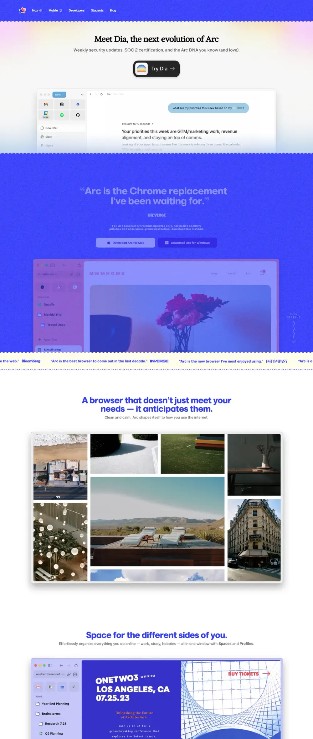 Arc landing page