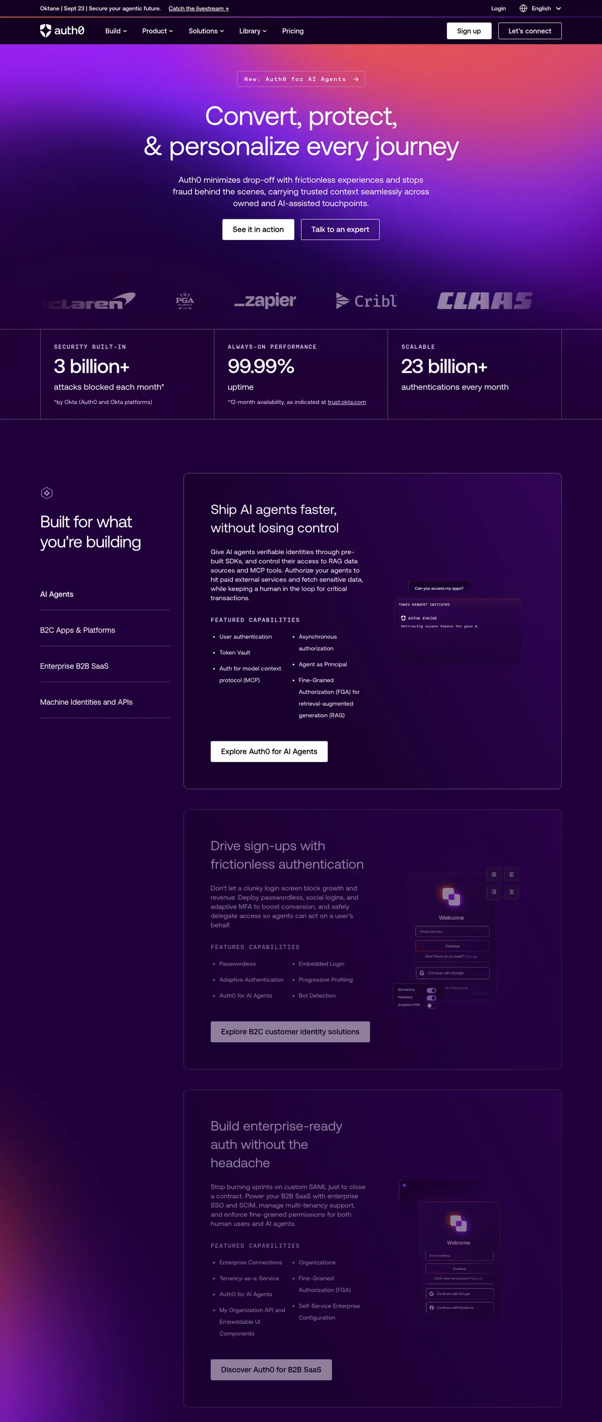 Auth0 landing page