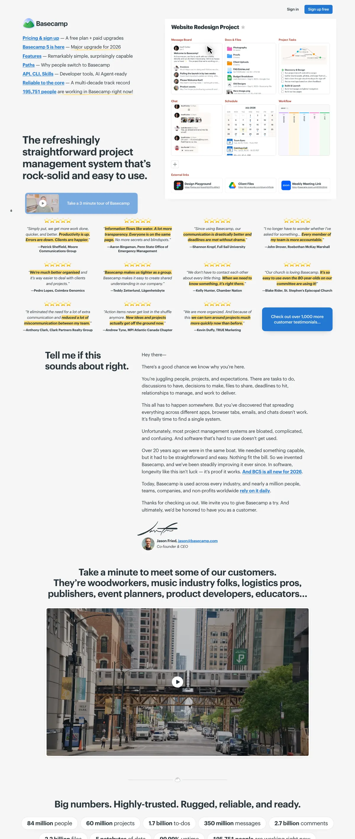 Basecamp landing page