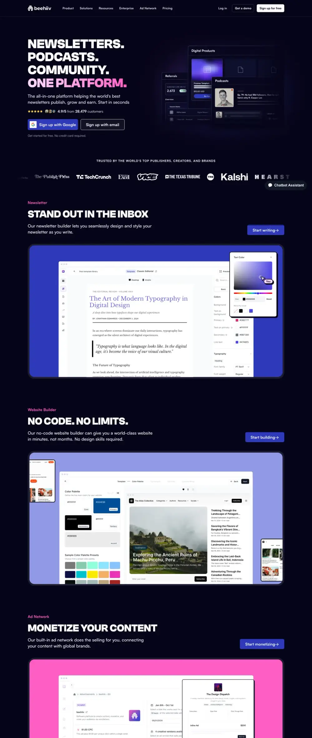 beehiiv landing page