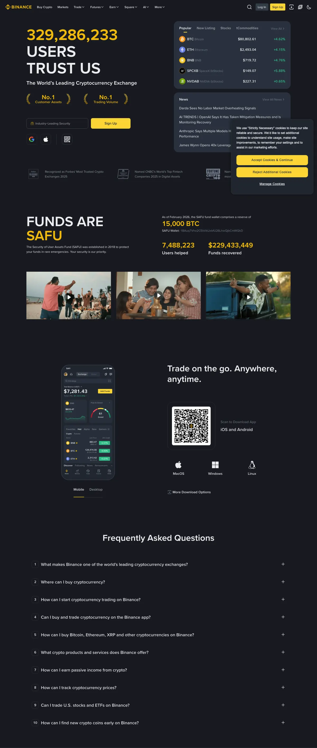 Binance landing page