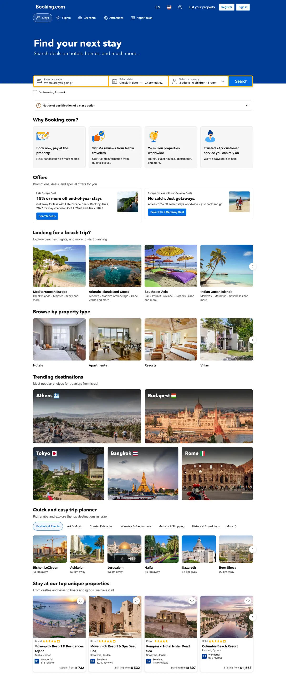 Booking.com landing page