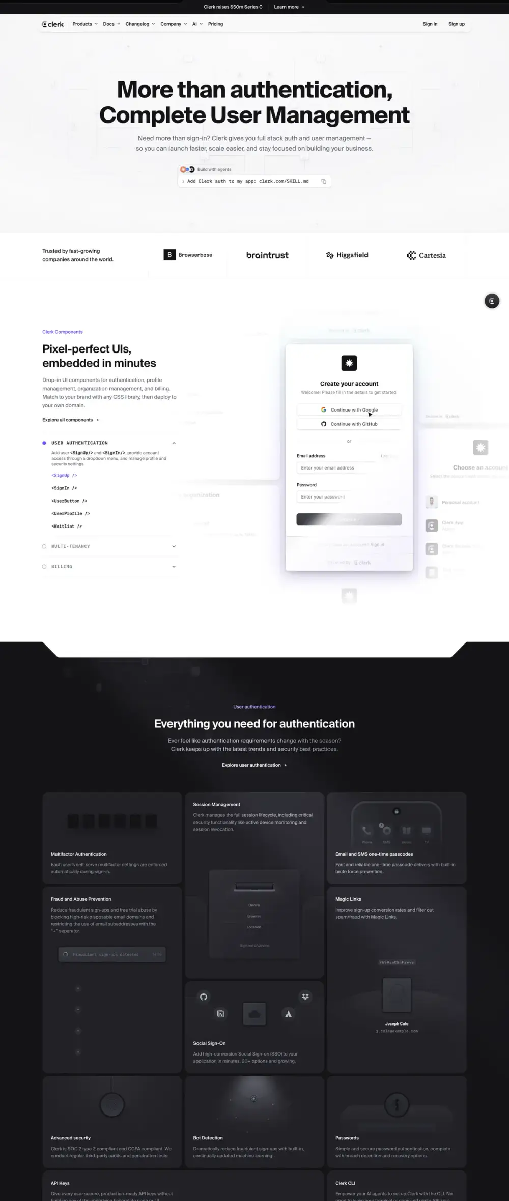 Clerk landing page