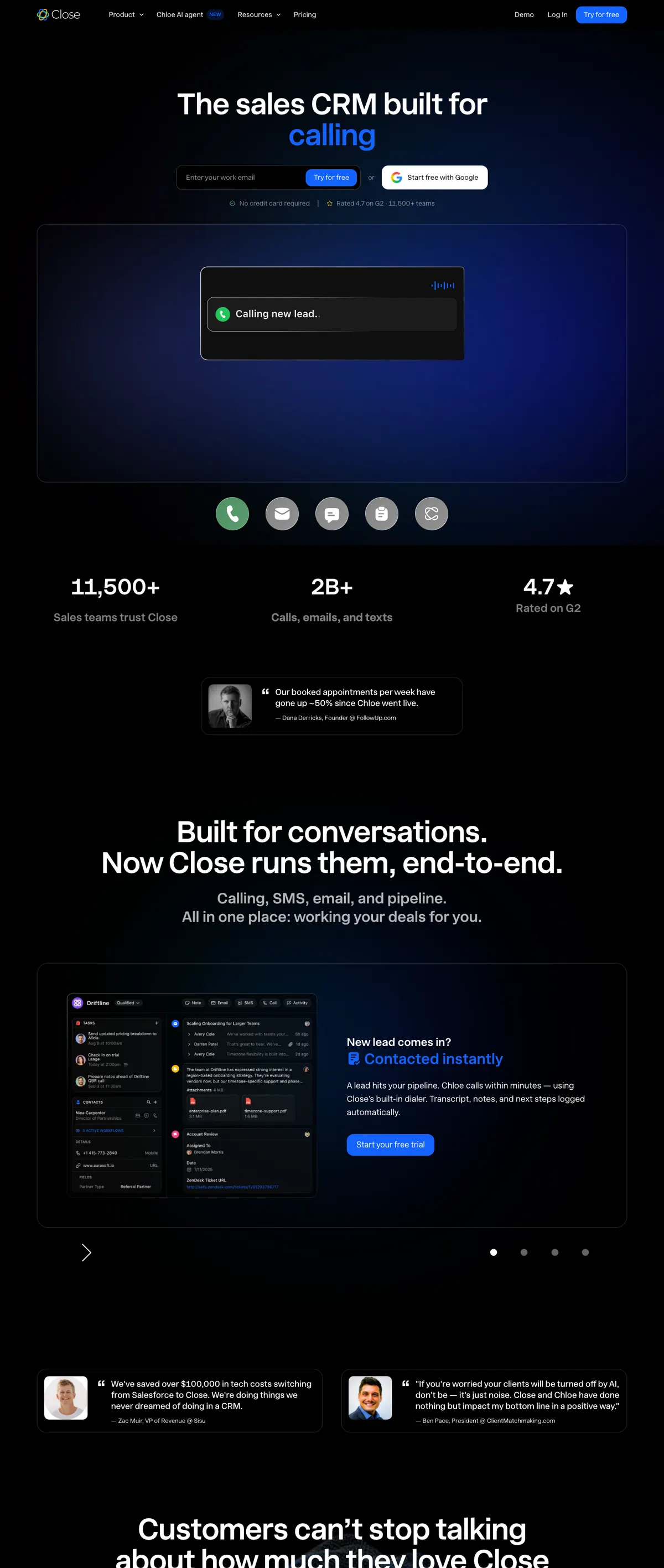 Close landing page
