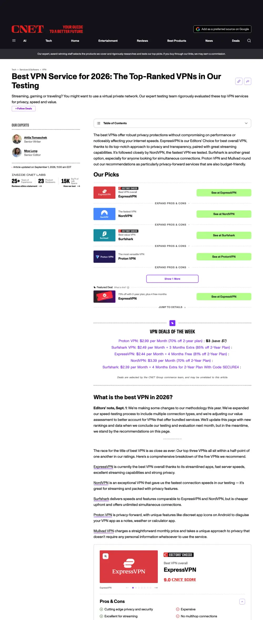 CNET landing page
