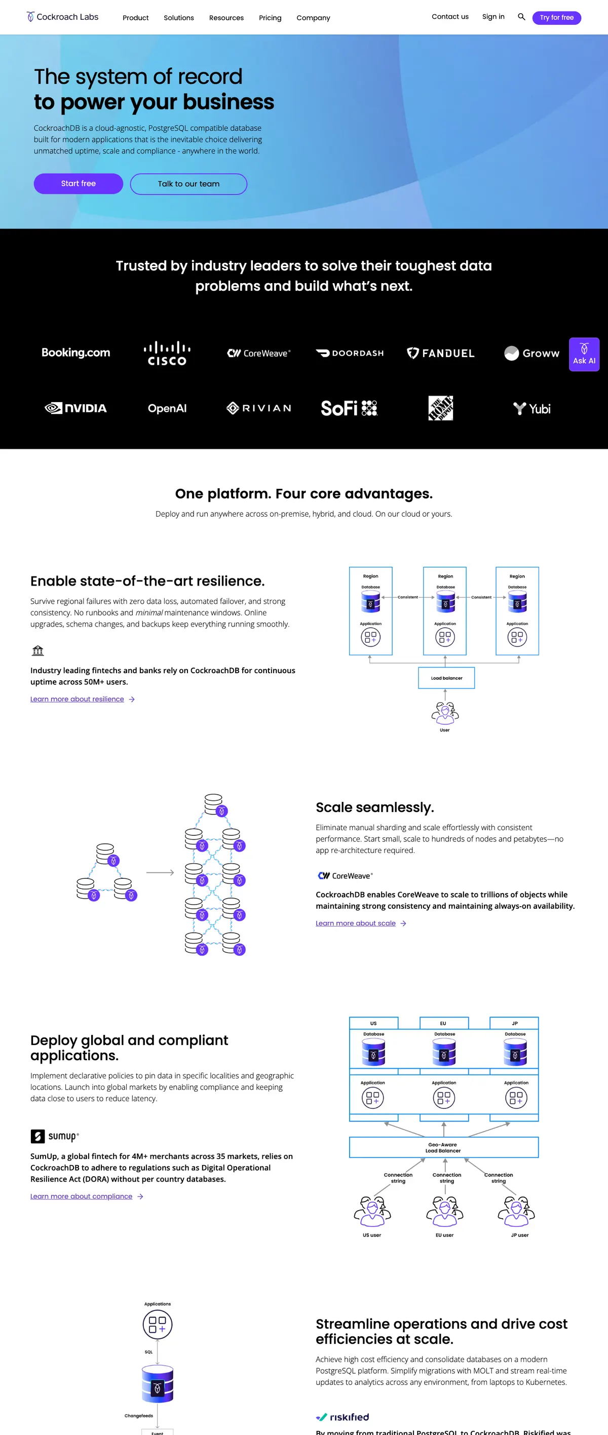 CockroachDB landing page