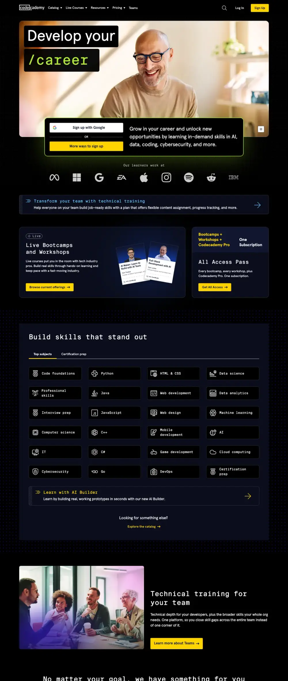 Codecademy landing page