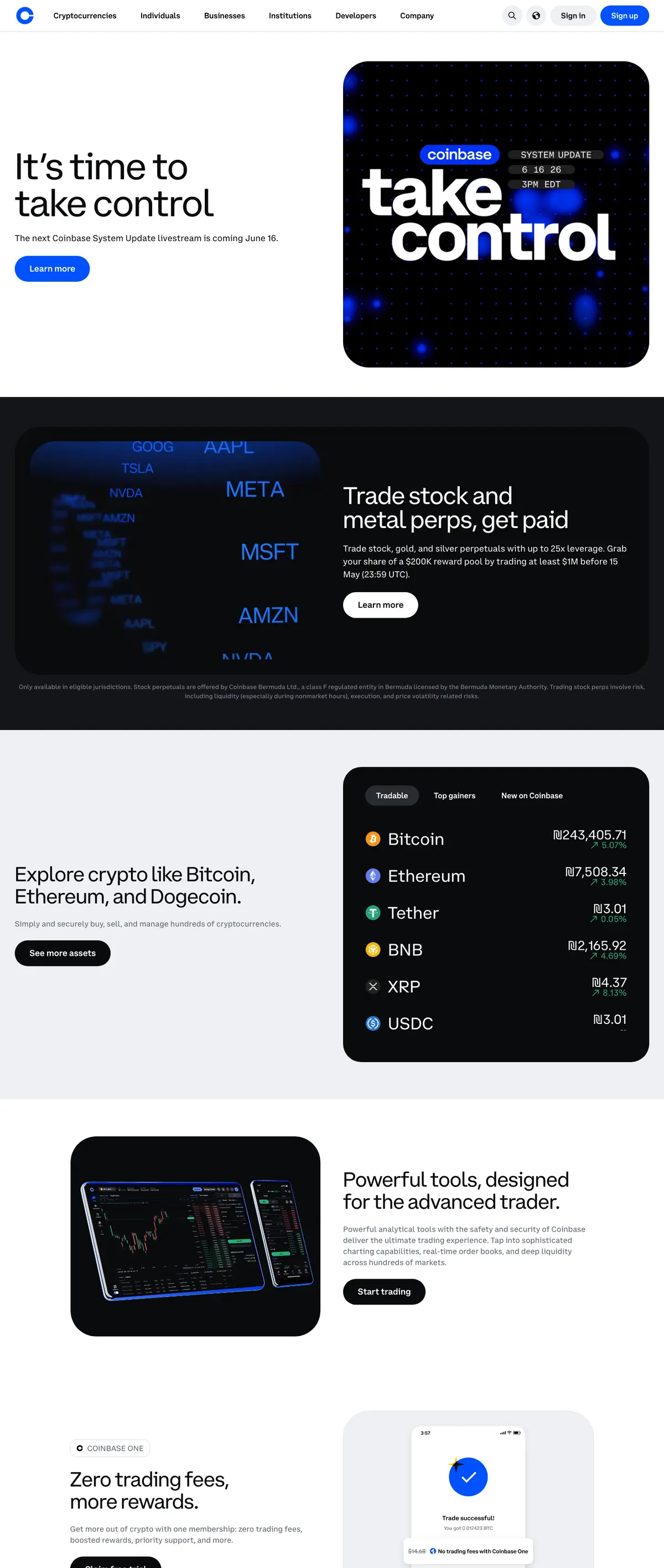 Coinbase landing page