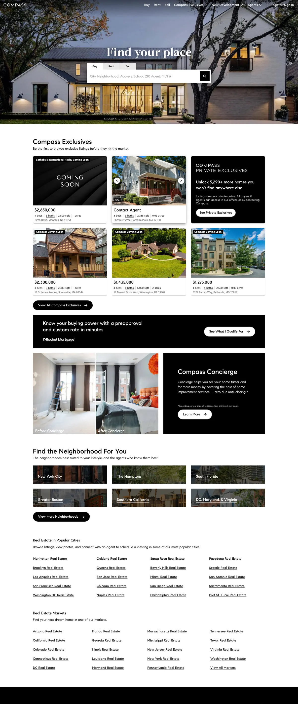 Compass landing page