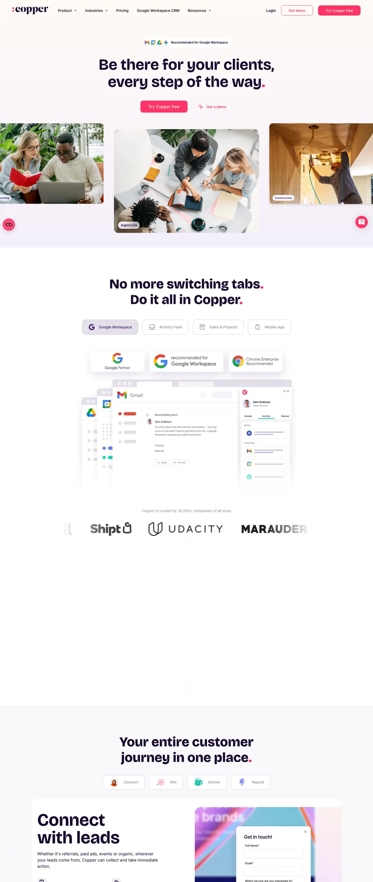 Copper landing page