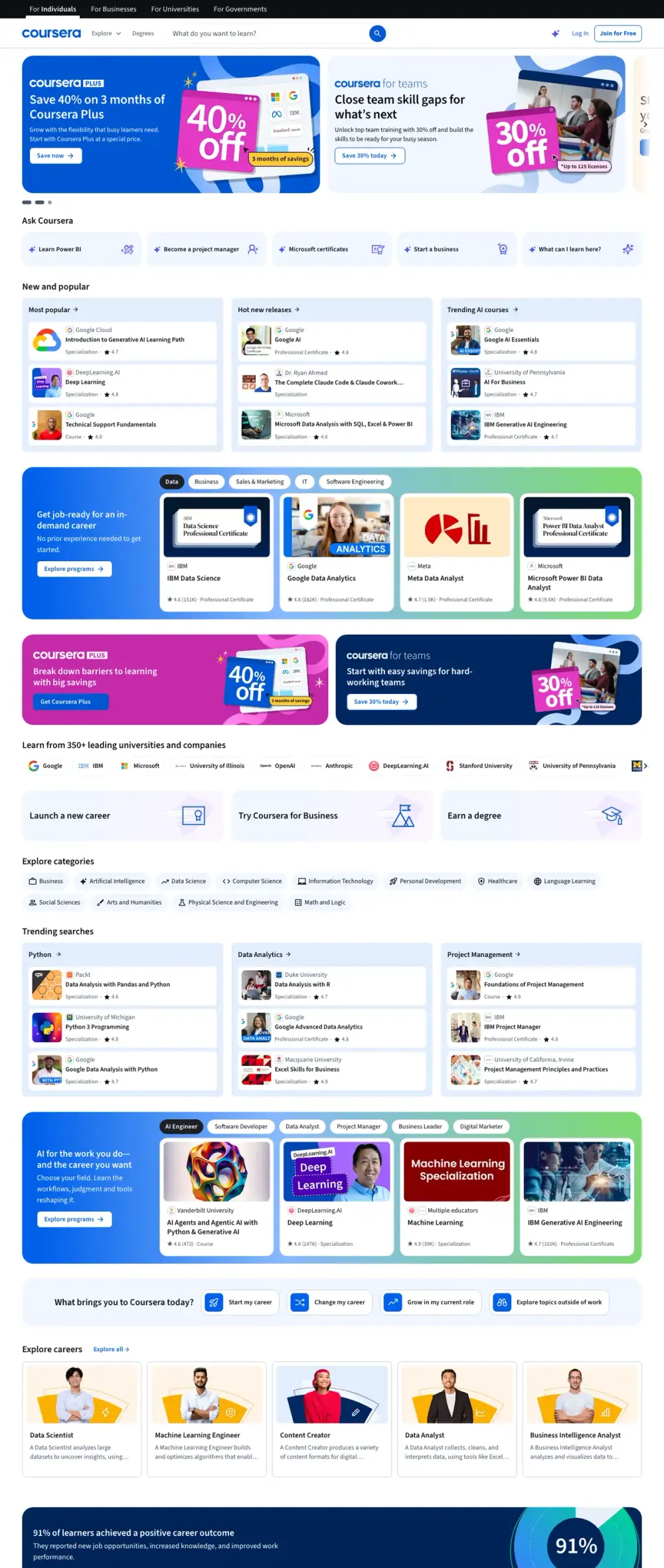 Coursera landing page