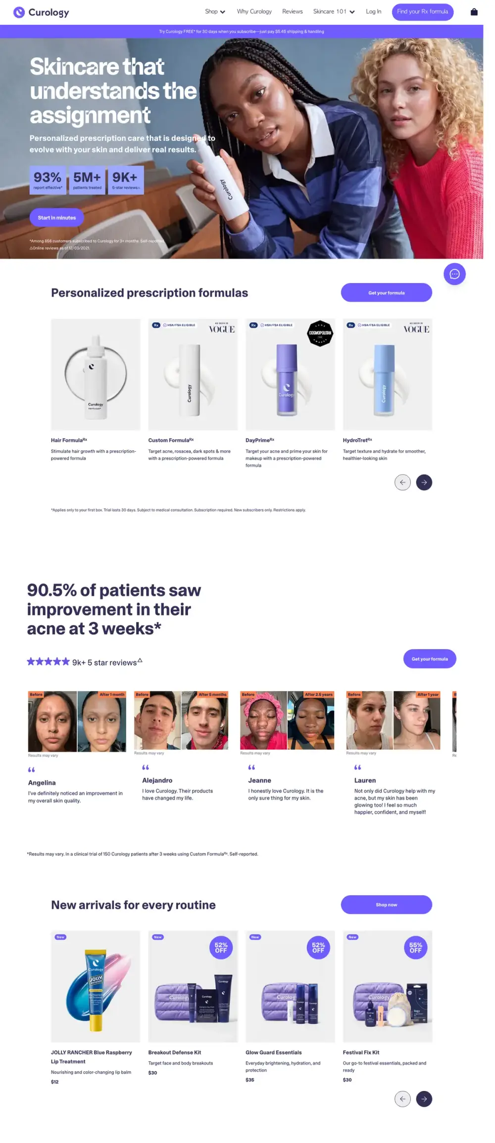 Curology landing page