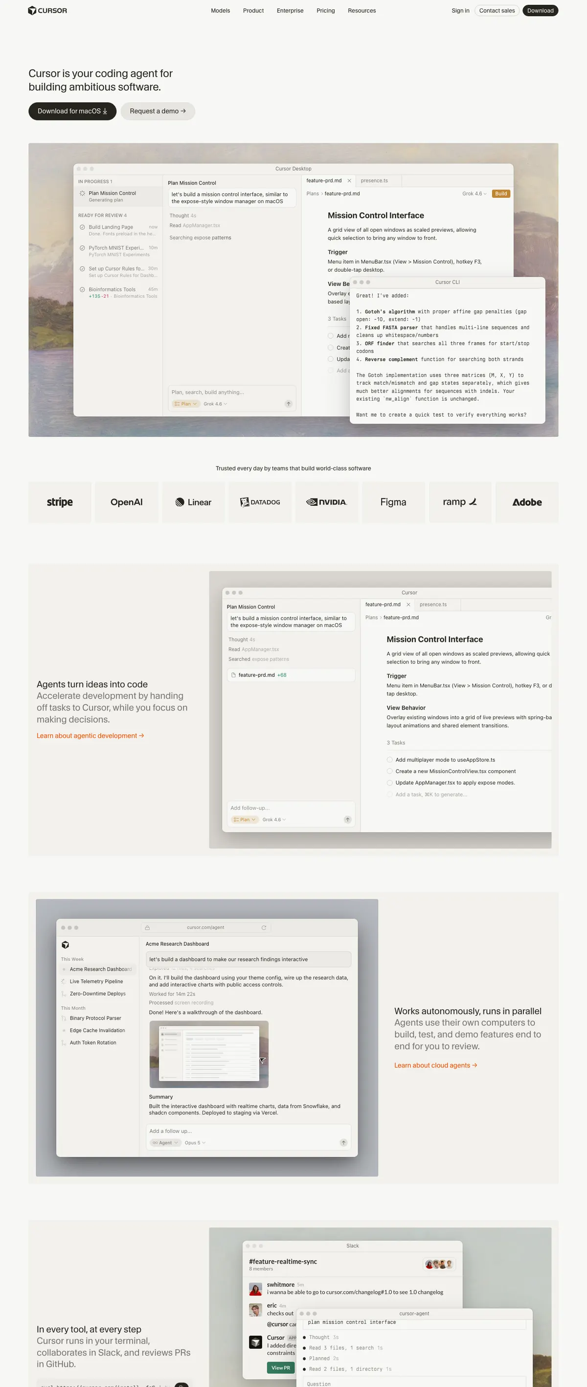 Cursor landing page