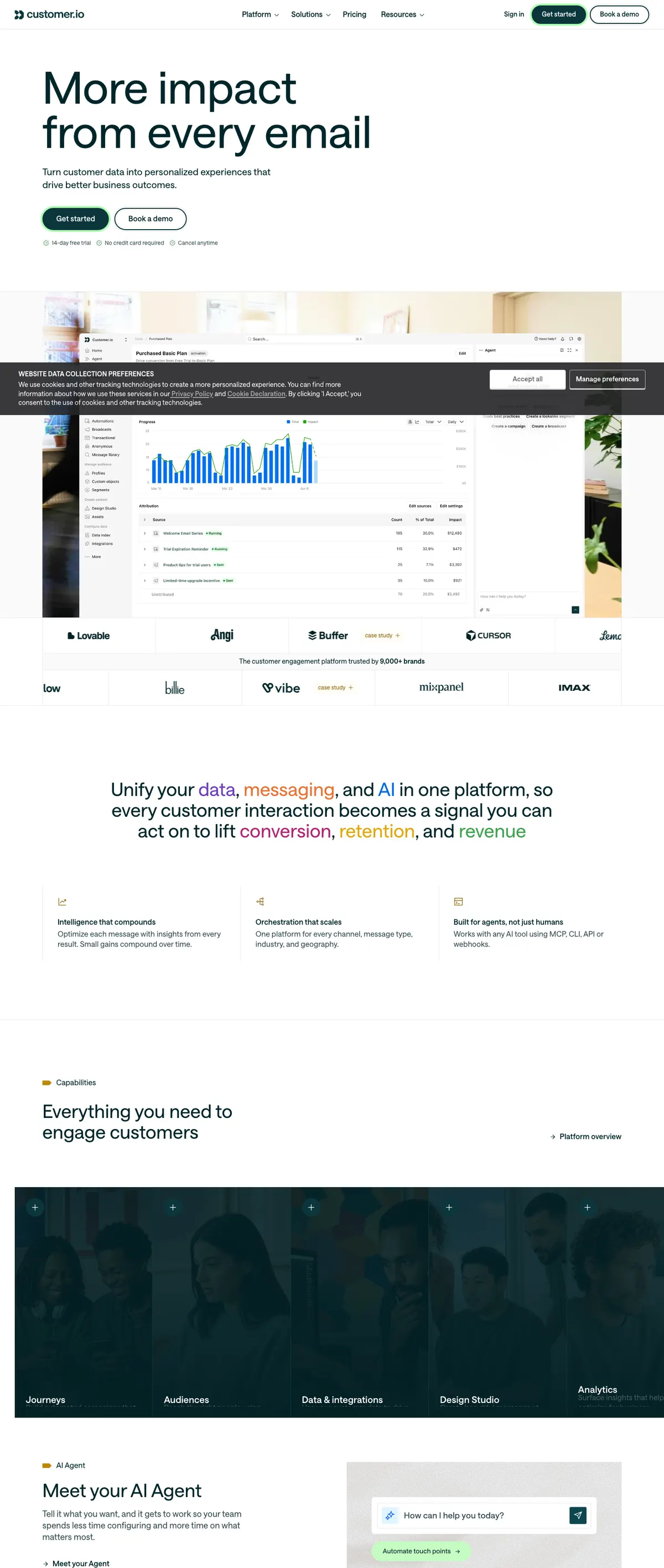 Customer.io landing page