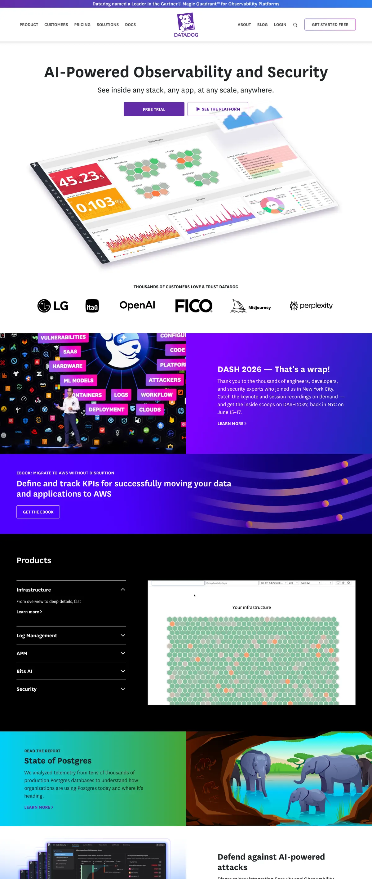 Datadog landing page