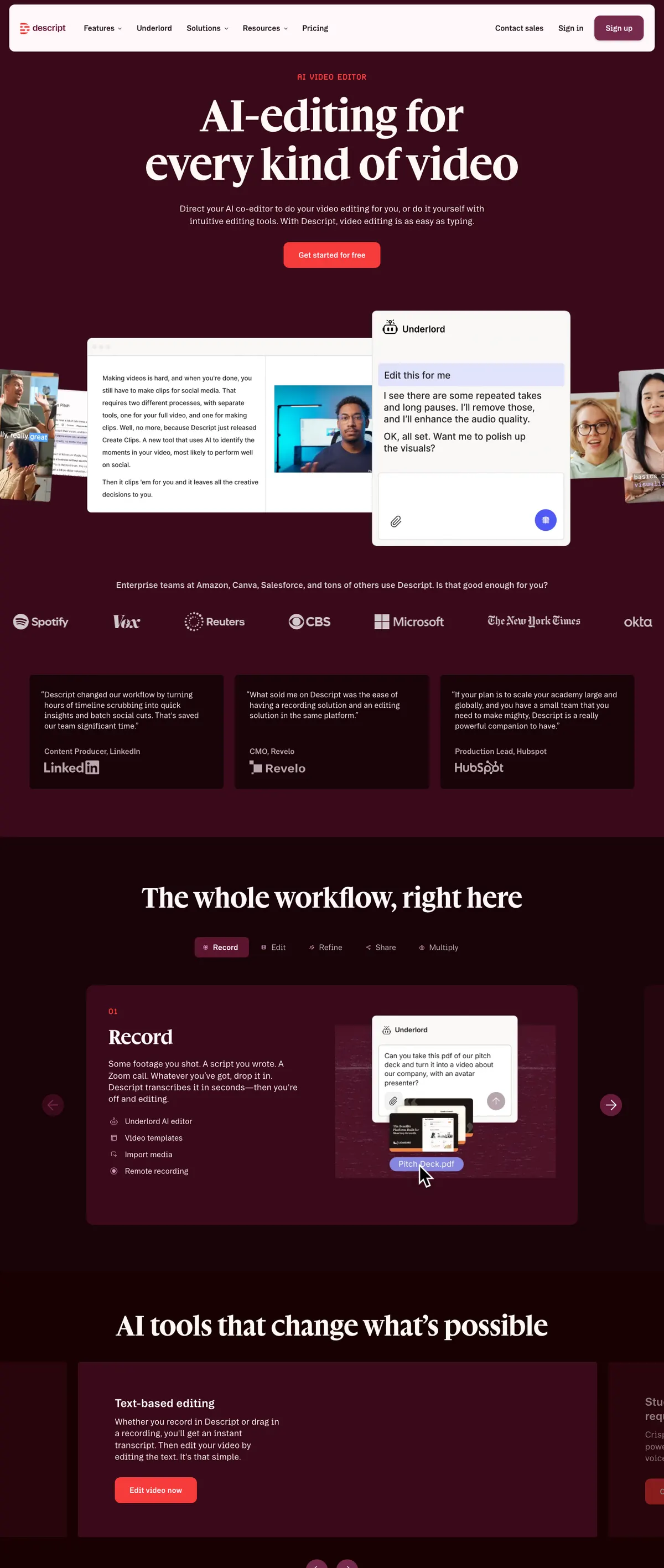 Descript landing page