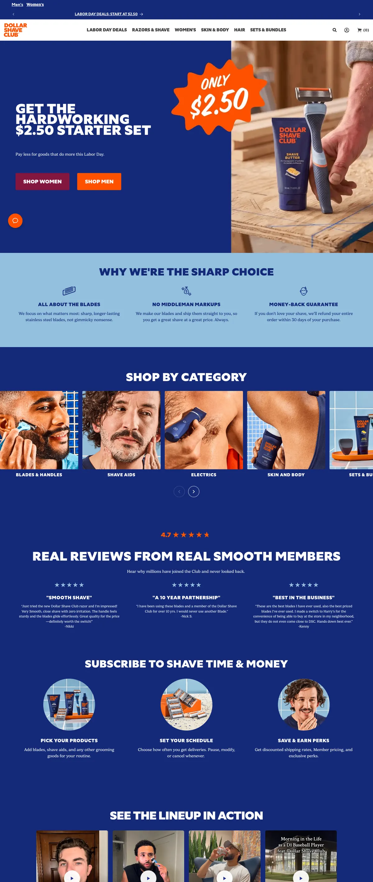 Dollar Shave Club landing page