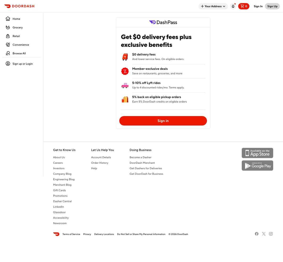 DoorDash landing page