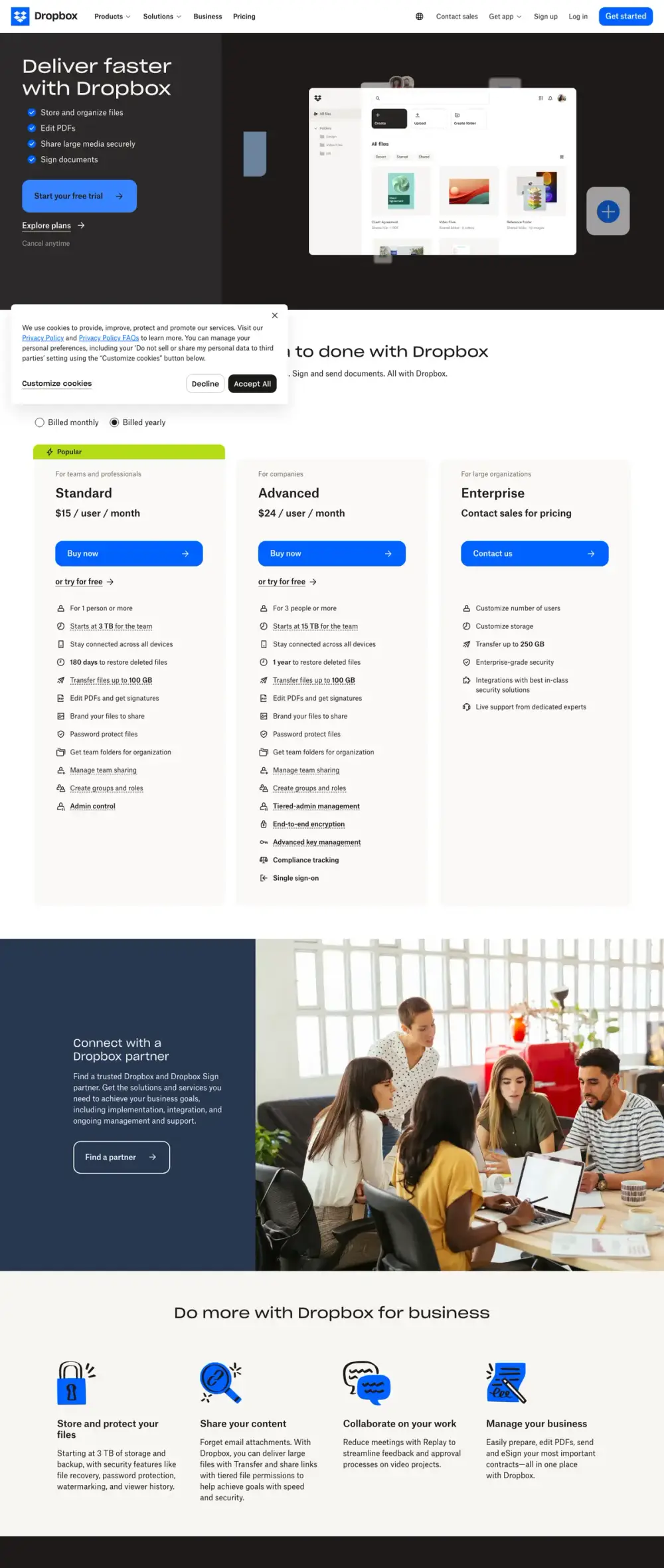 Dropbox landing page