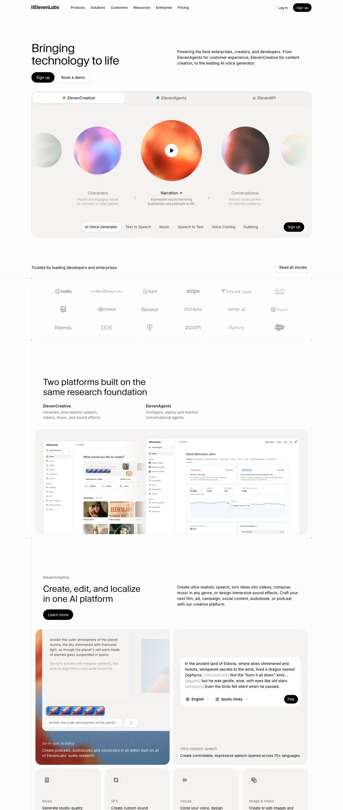 ElevenLabs landing page