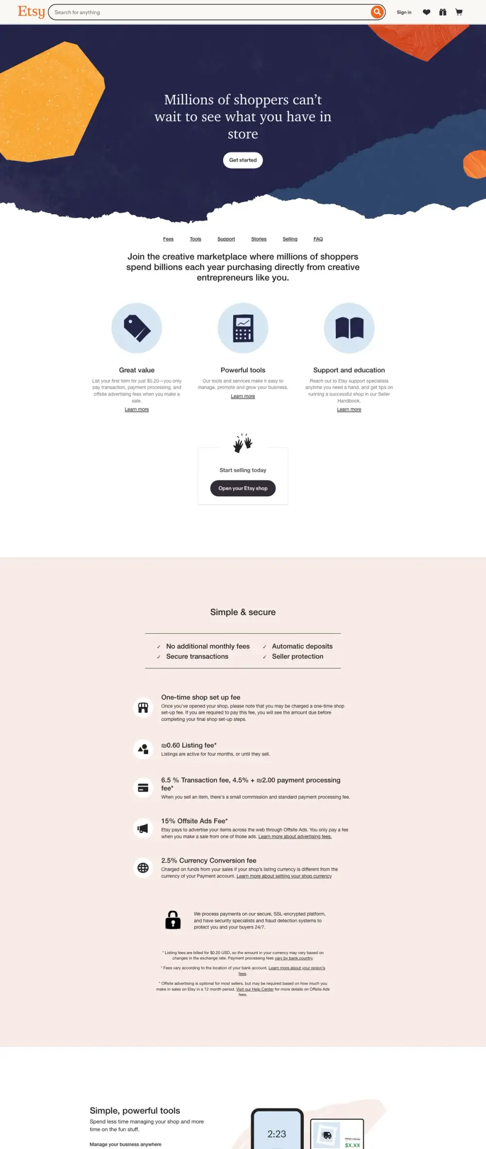 Etsy landing page