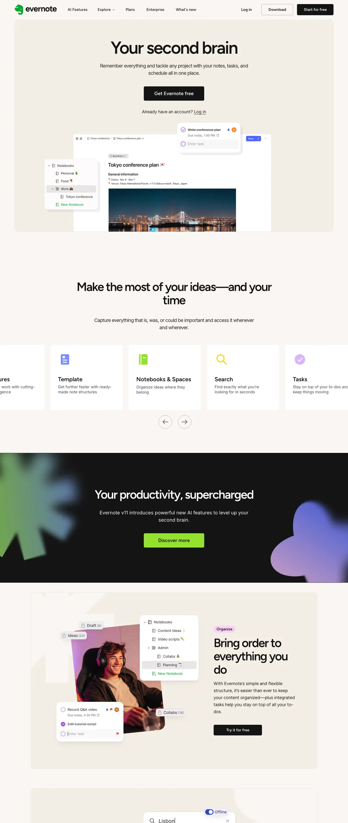 Evernote landing page