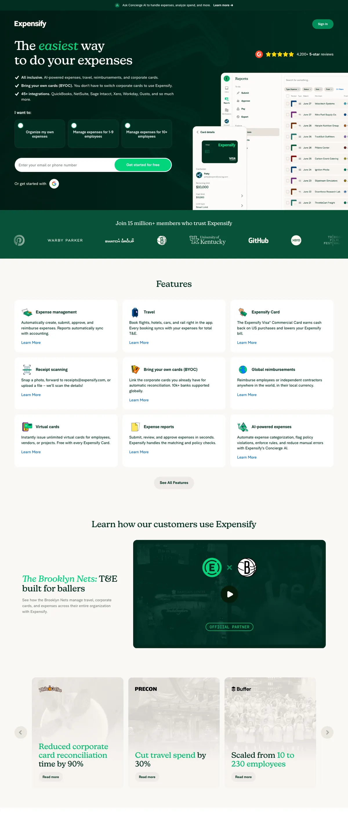 Expensify landing page