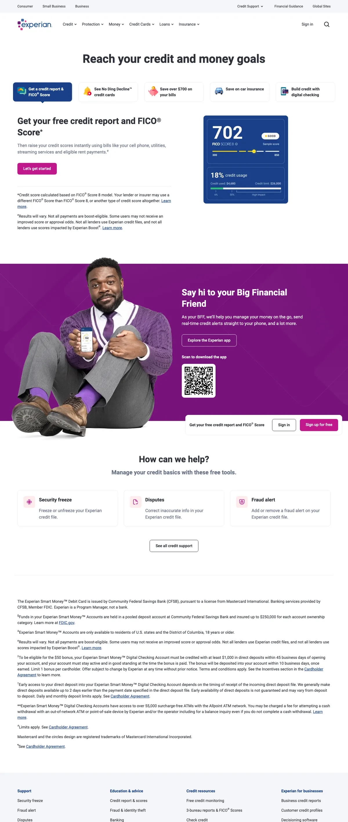 Experian landing page