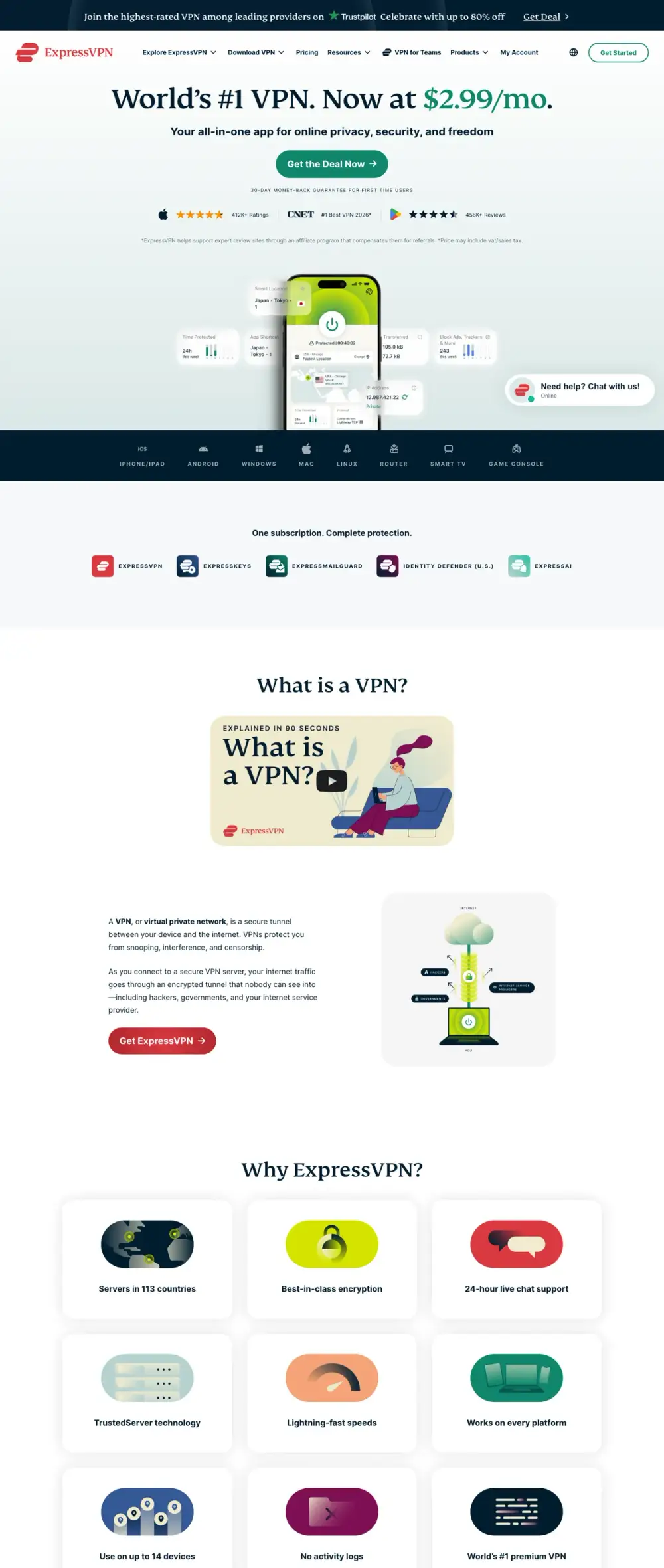ExpressVPN landing page