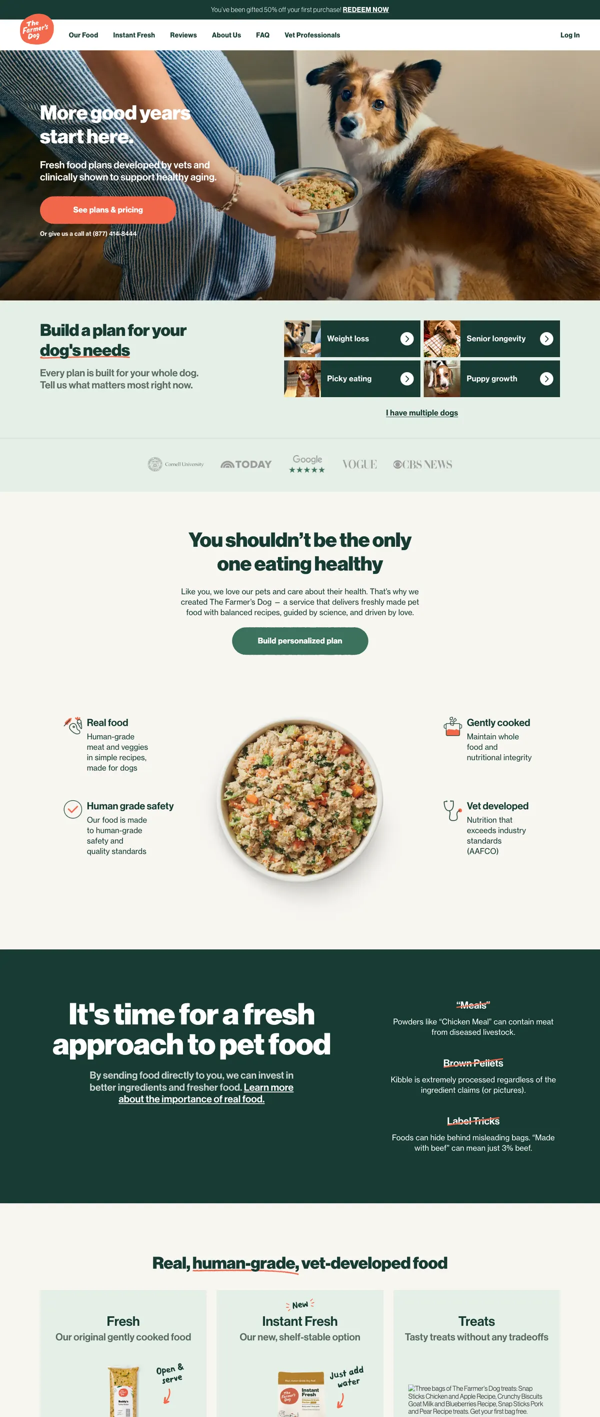 The Farmer's Dog landing page