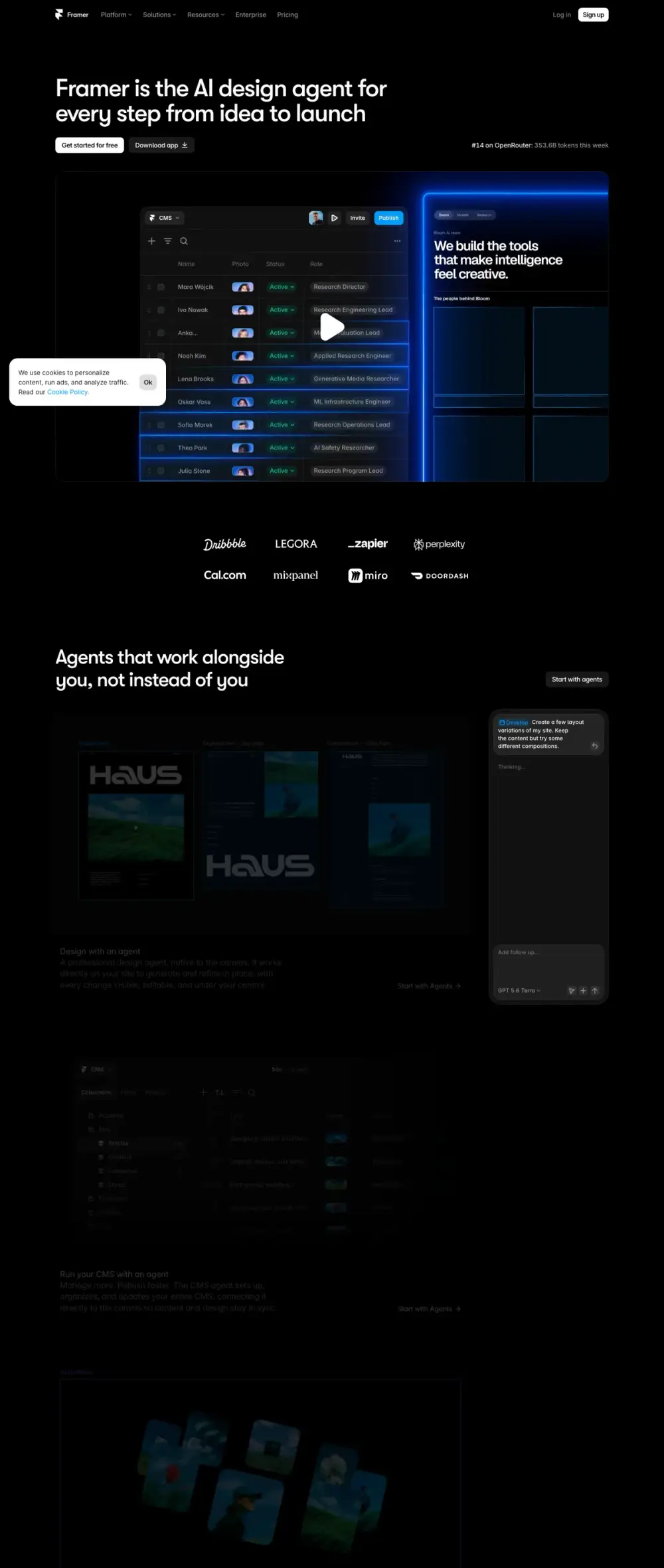 Framer landing page
