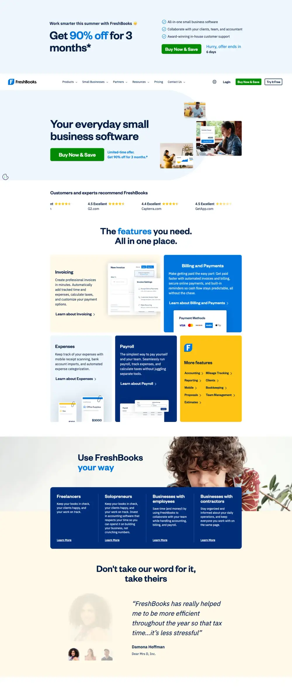 FreshBooks landing page