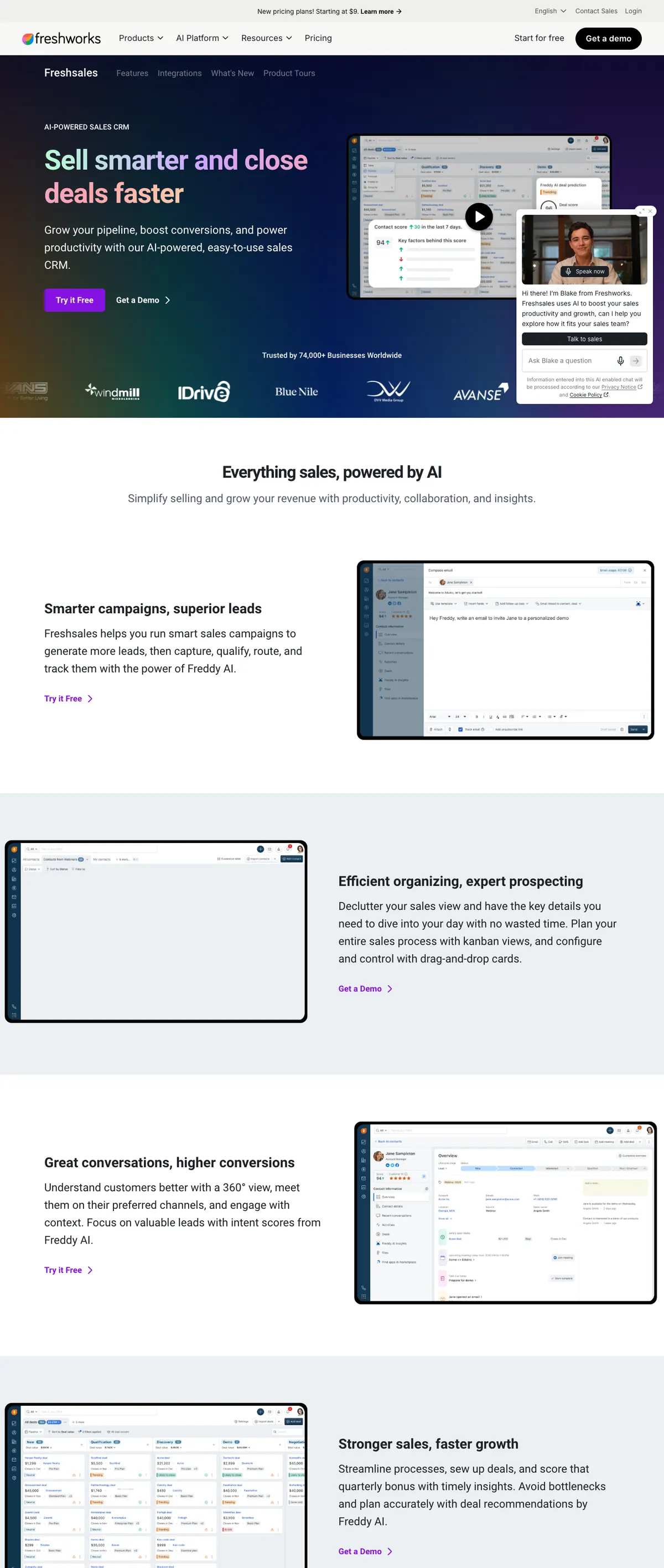 Freshsales landing page