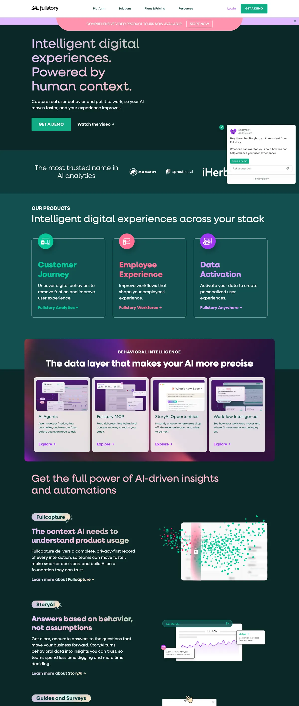 Fullstory landing page