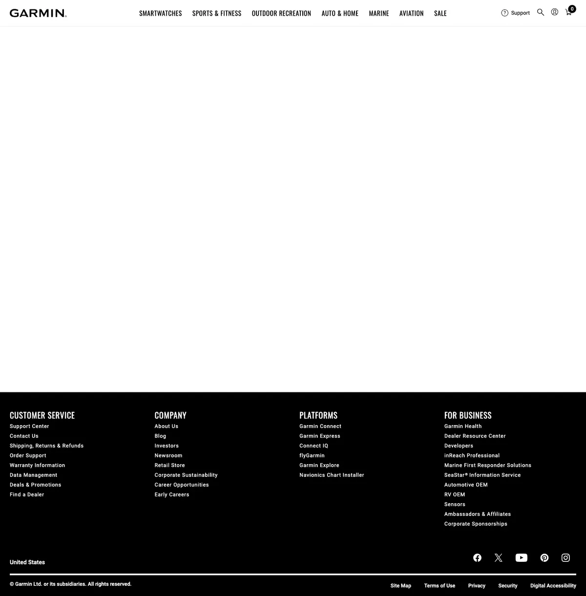 Garmin landing page