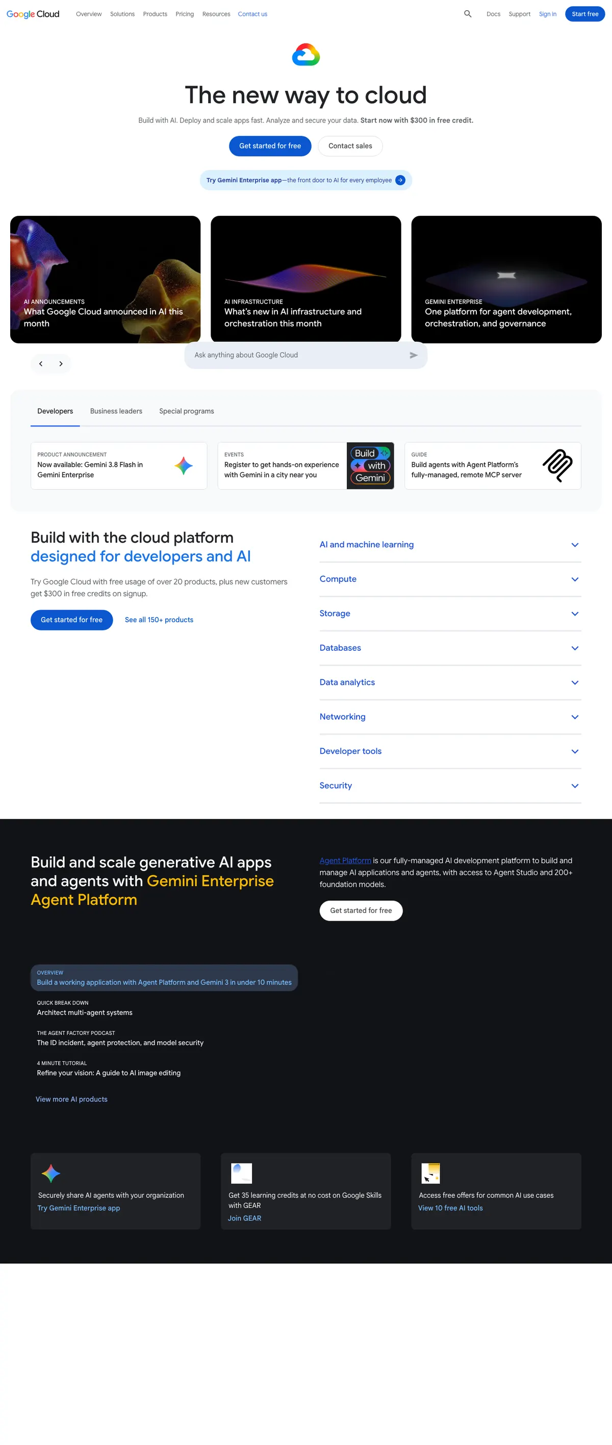 Google Cloud landing page