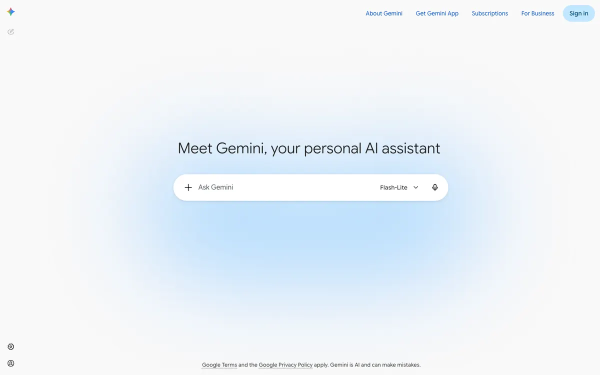 Google Gemini landing page