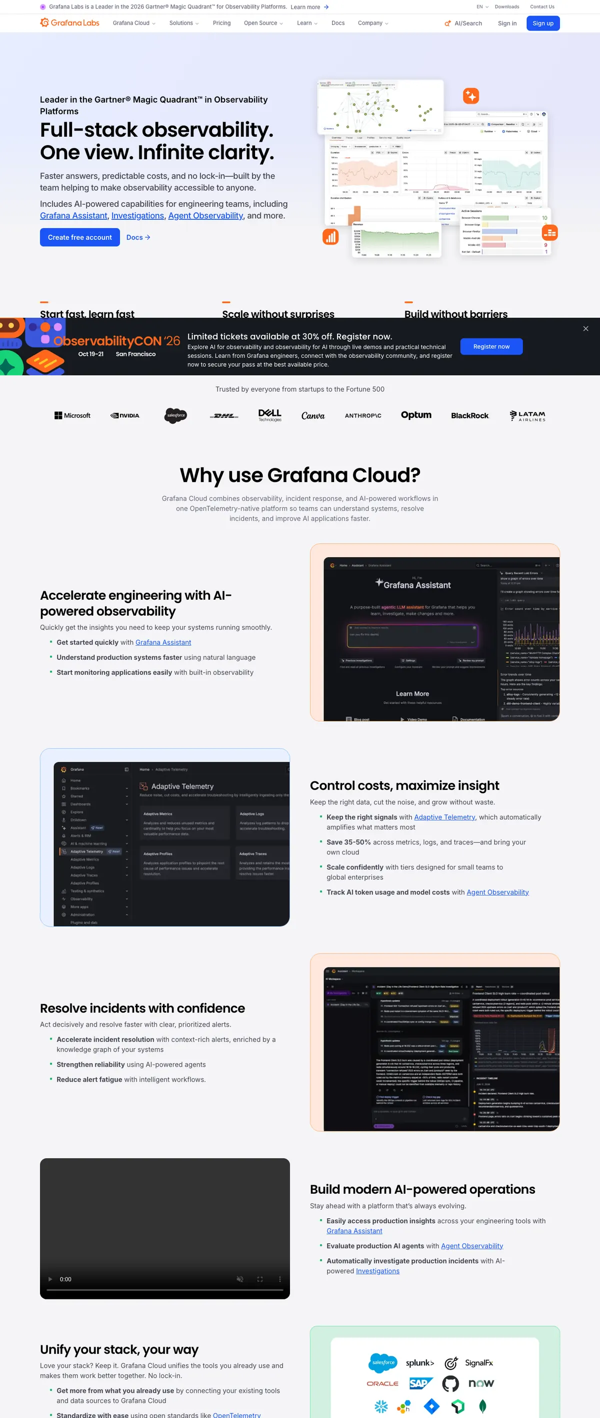 Grafana Cloud landing page