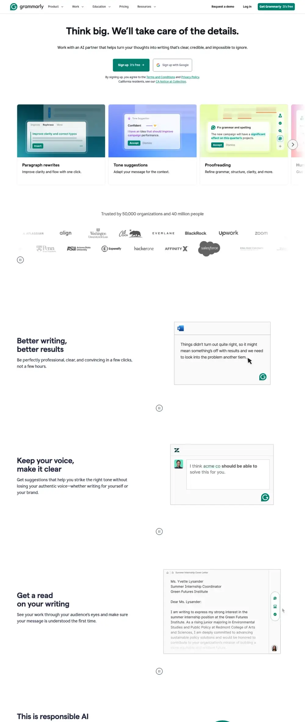 Grammarly landing page