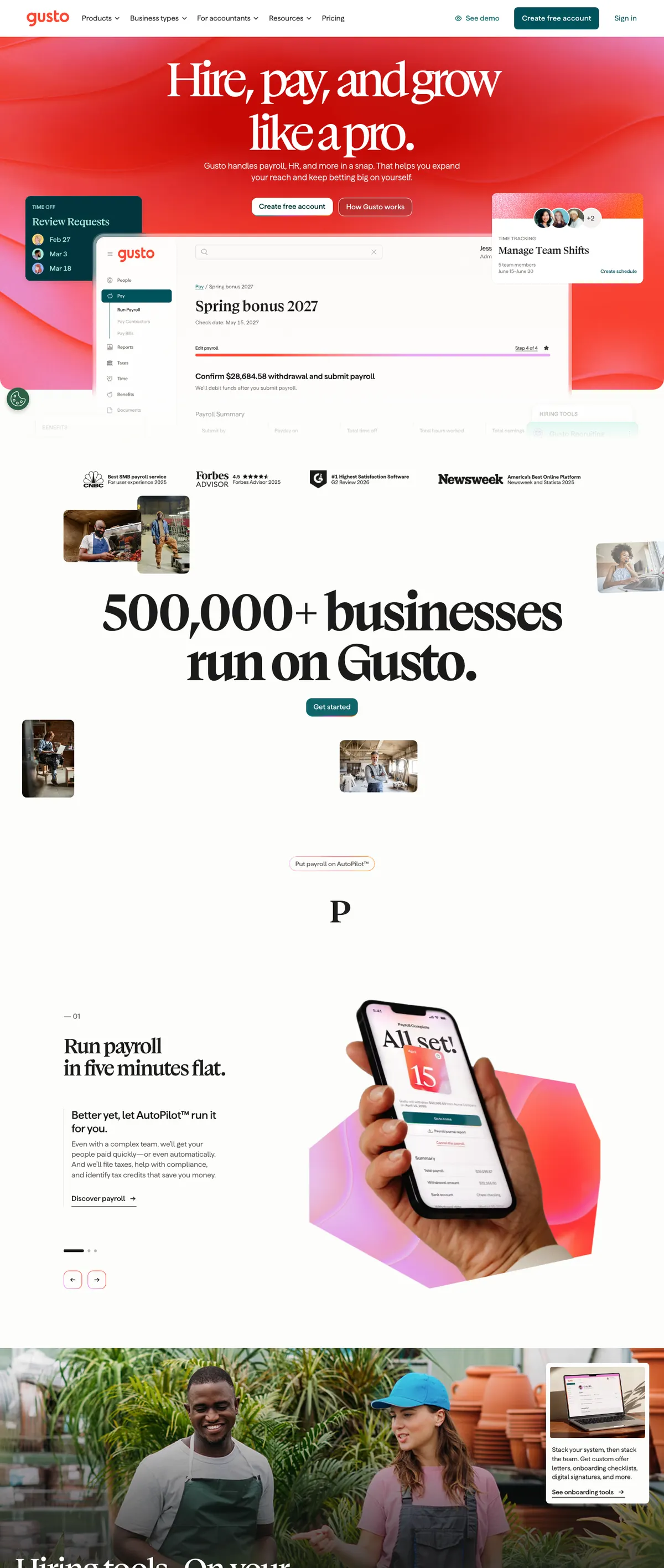 Gusto landing page