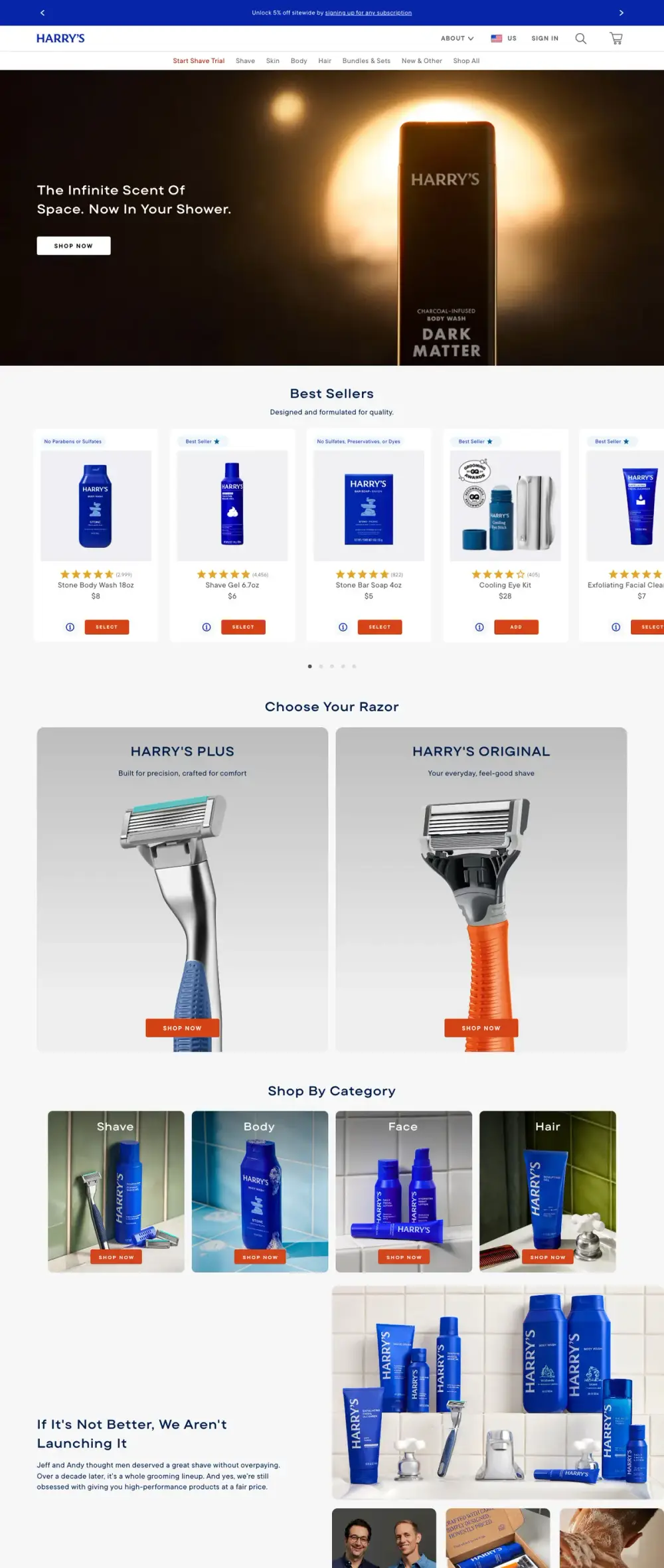 Harry's landing page