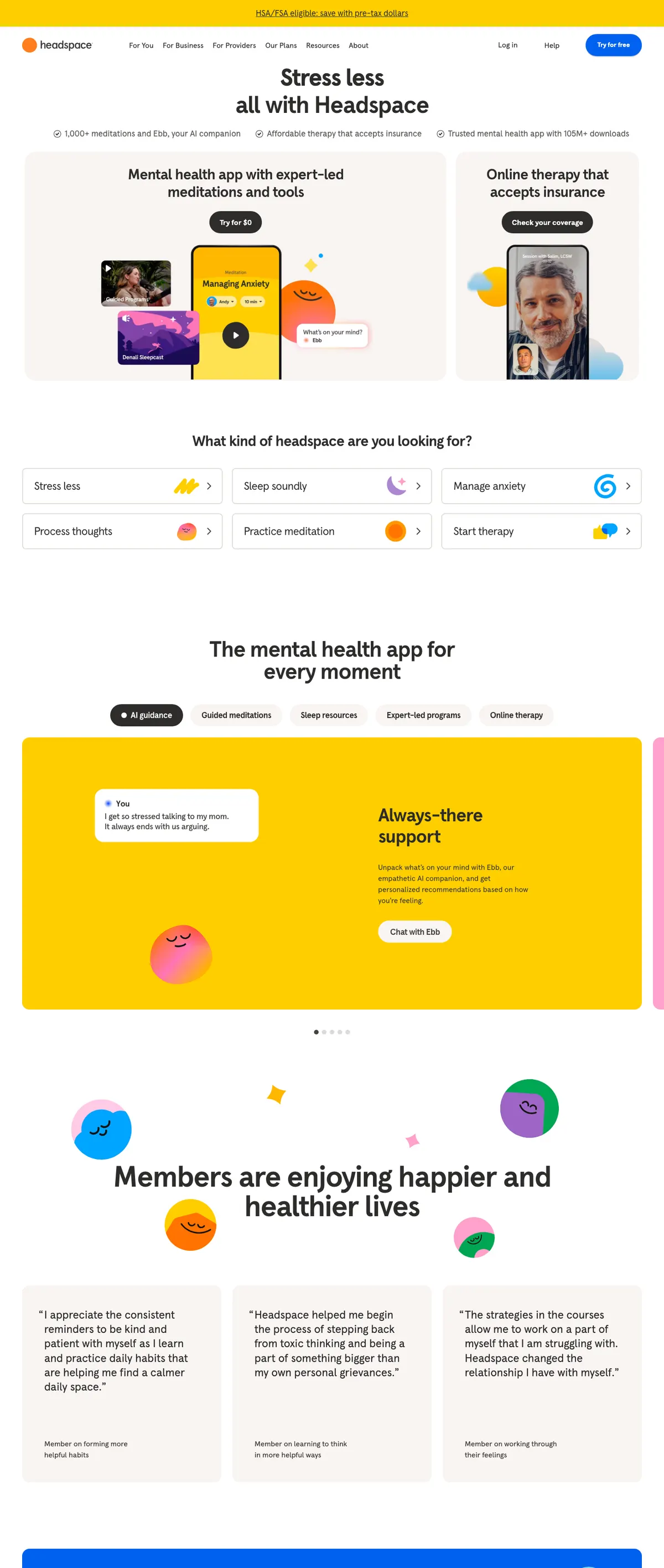 Headspace landing page