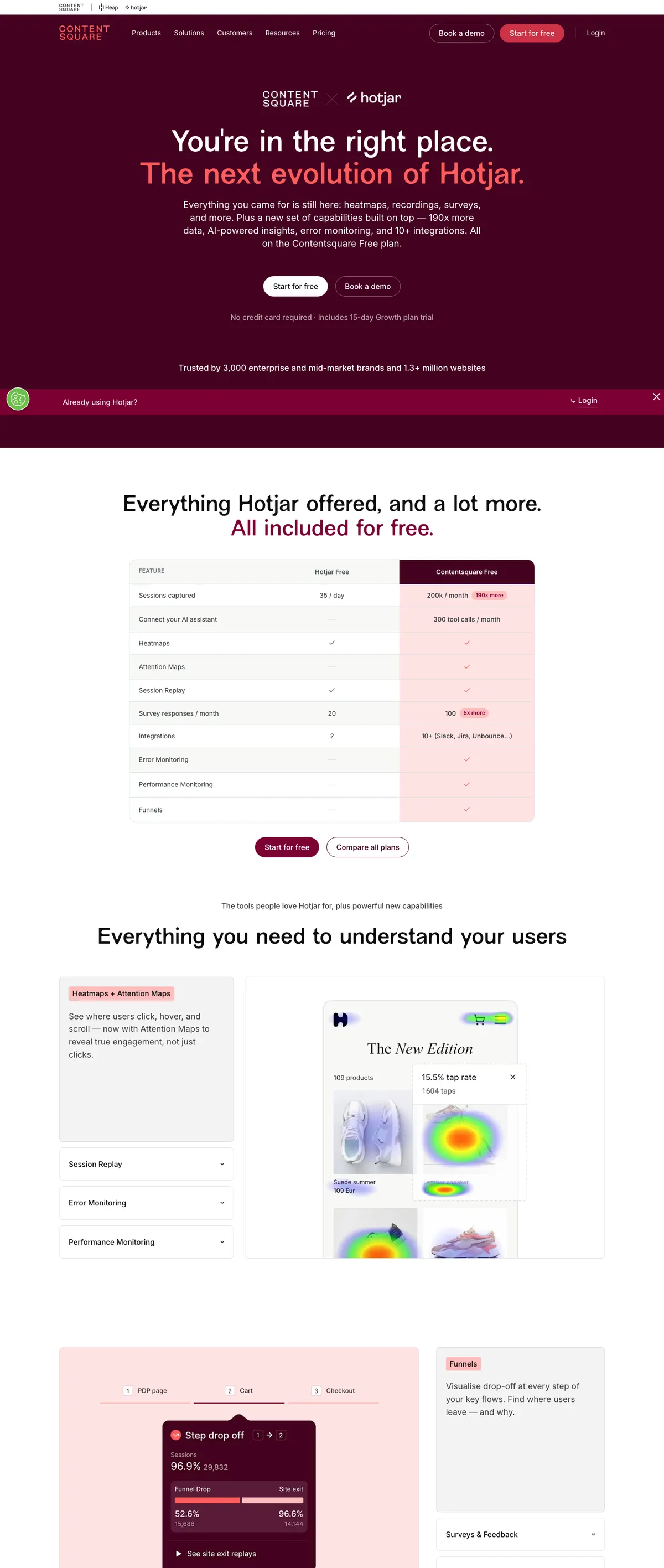 Hotjar landing page