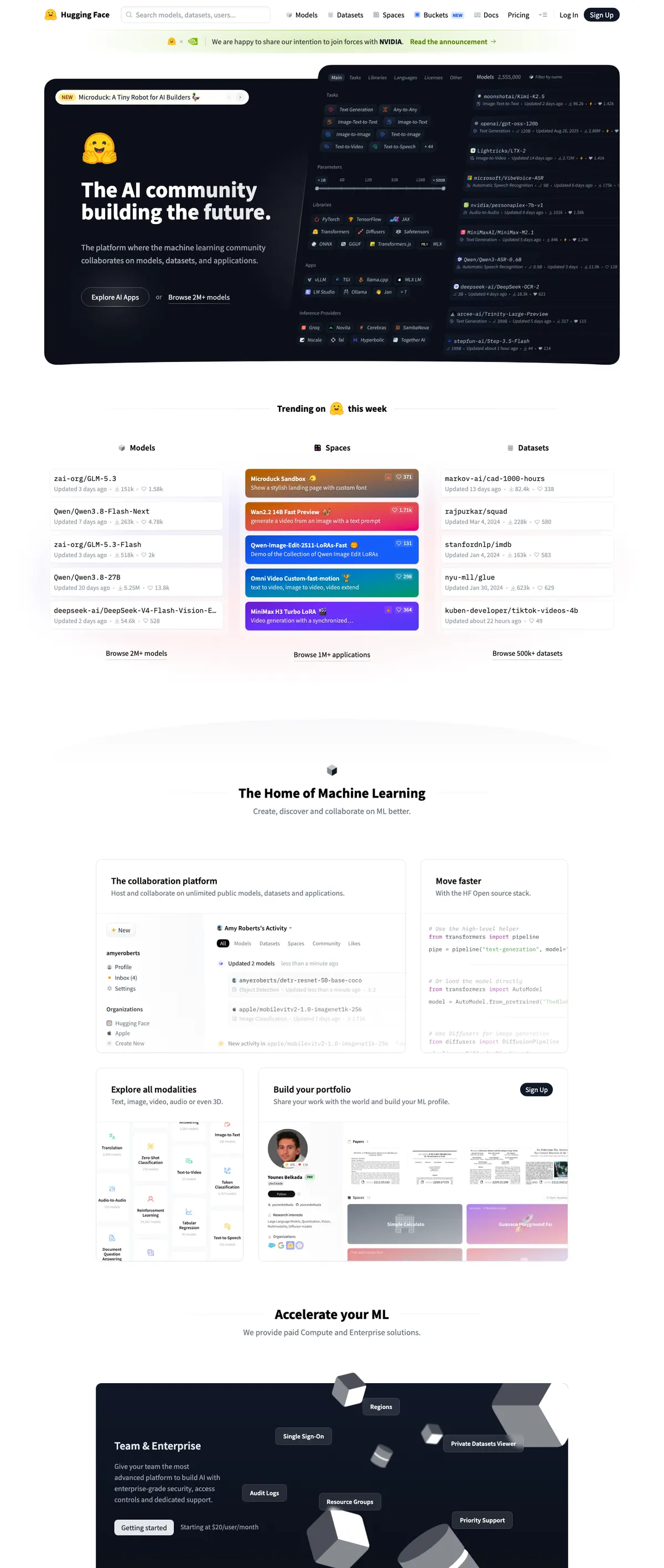 Hugging Face landing page