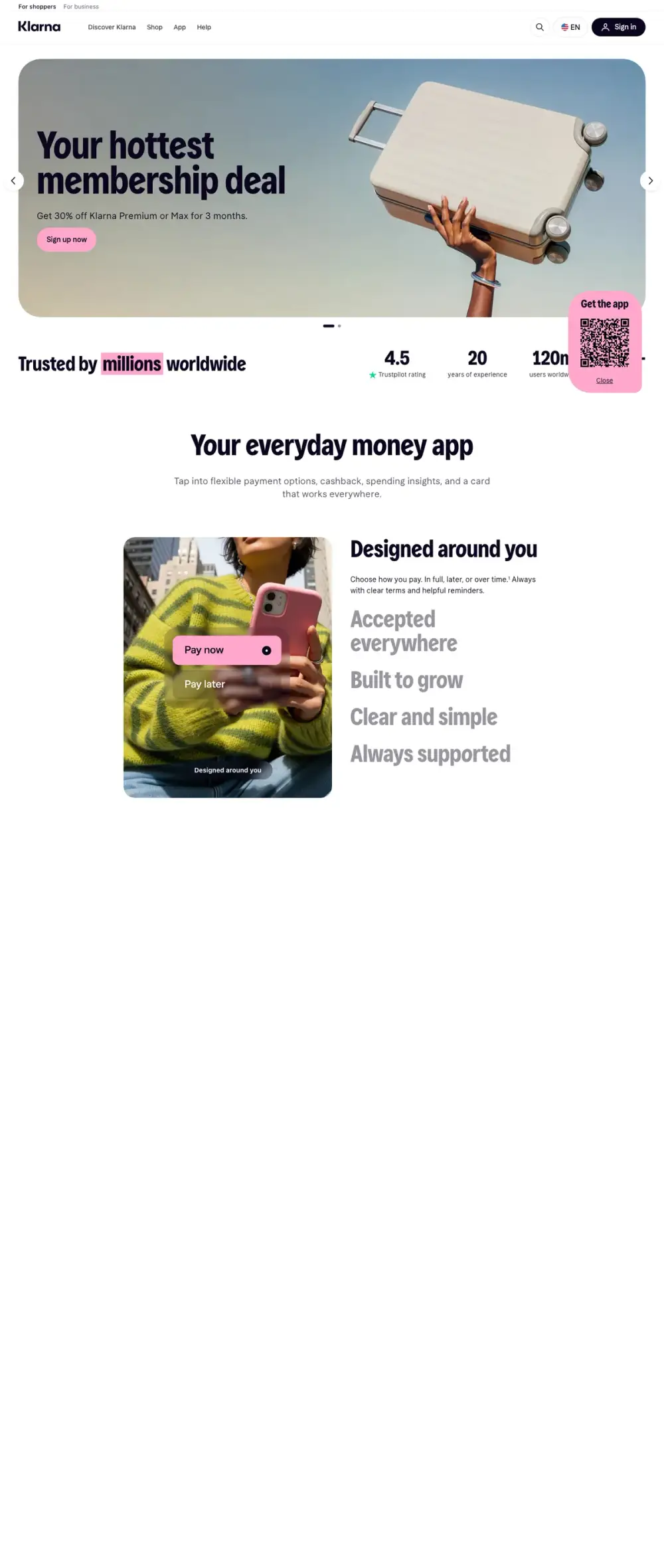 Klarna landing page