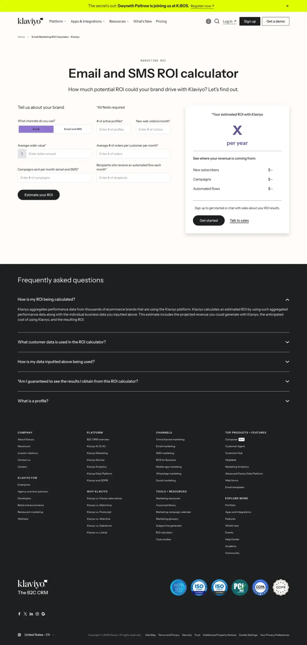 Klaviyo landing page